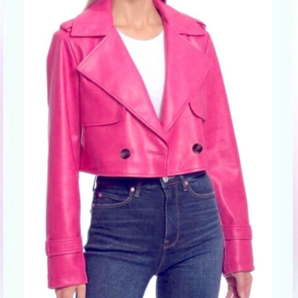 Avec Les Filles Bright Pink Faux Leather Jacket